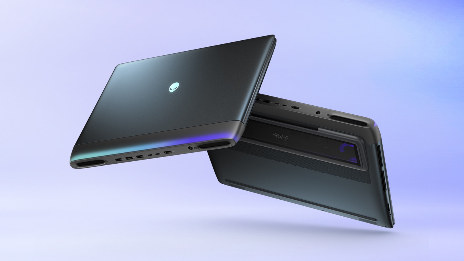 Alienware laptops in dark electric studio light