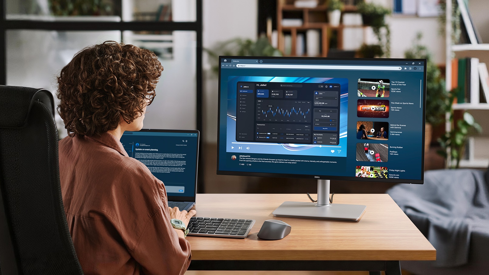 Dell monitor, keyboard and laptop setup